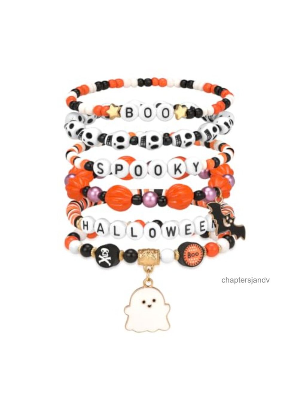 Halloween Stretch Beaded Bracelet Set Stackable Spooky Jewelry Gift